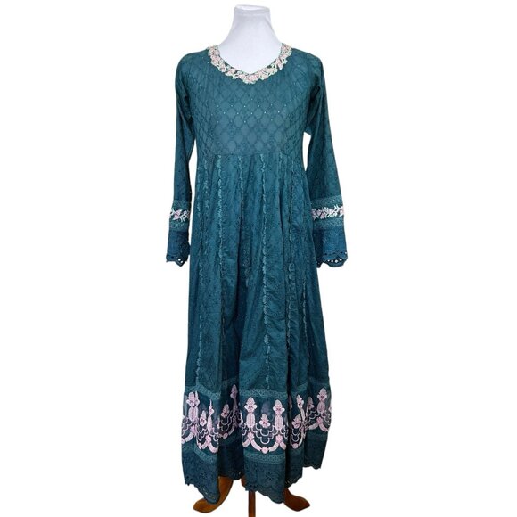 Ansab Jahangir OCEAN DEPTH Kalidaar Embroidered Prairie Boho Schiffli Cotton - Picture 2 of 8